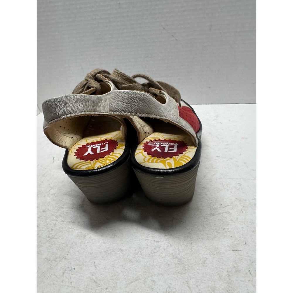 Fly London Yala Red White Leather Lace Up Wedge Sandals P501026008 Size 37 6.5 - Picture 3 of 10